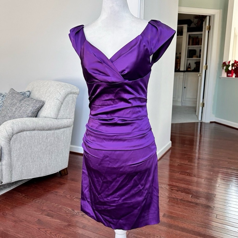 Suzi Chin for Maggy Boutique Purple Satin Sweetheart Cocktail Dress Size 2